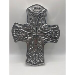Ornate Silver Cast Metal Wall Cross Filigree Scrollwork Home Decor 9.5"